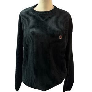 Tommy Hilfiger Ribbed Cotton Crewneck Sweater, Black Crest Logo, Men’s Large